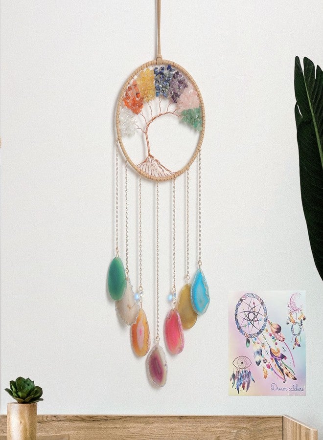 Dreamsum 7 Chakra Crystal Tree of Life - Dreamsum Moon Dream Catchers with Chakra Agate Stone, Crystal Tree Life Wind Chimes Wall Hangings Decor for Bedroom Wedding Party Festival Blessing Gift - Image 1